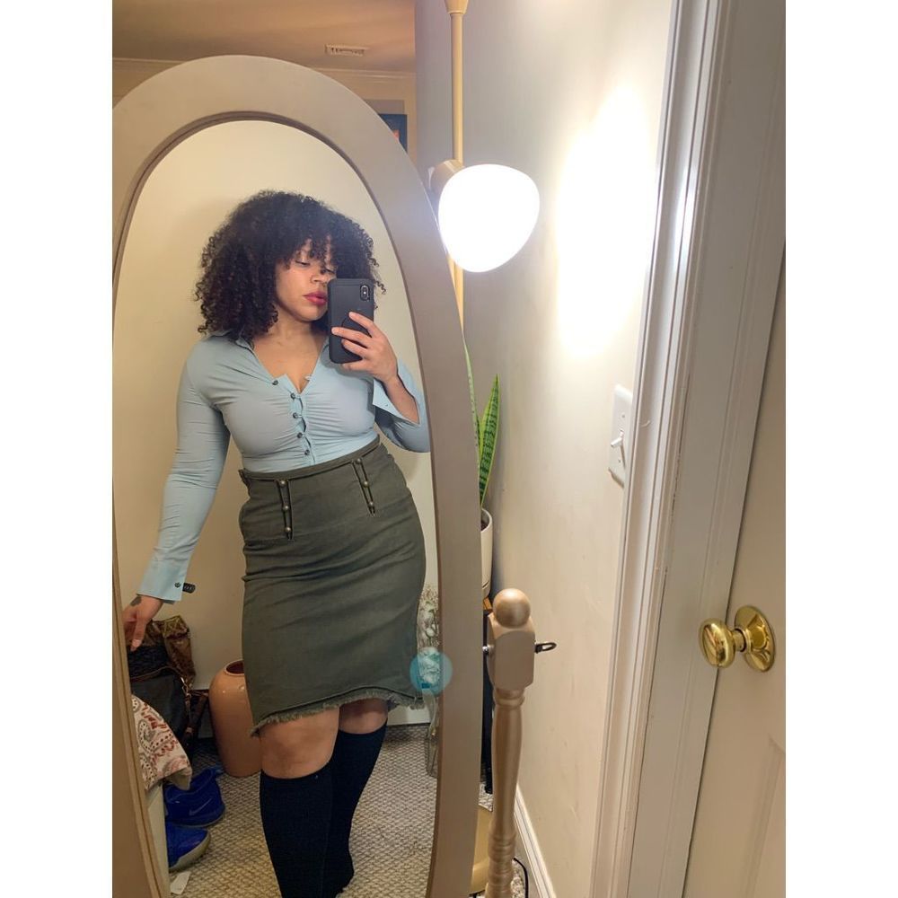 Anev Y2K 90’s Denim Army Green Wash Skirt